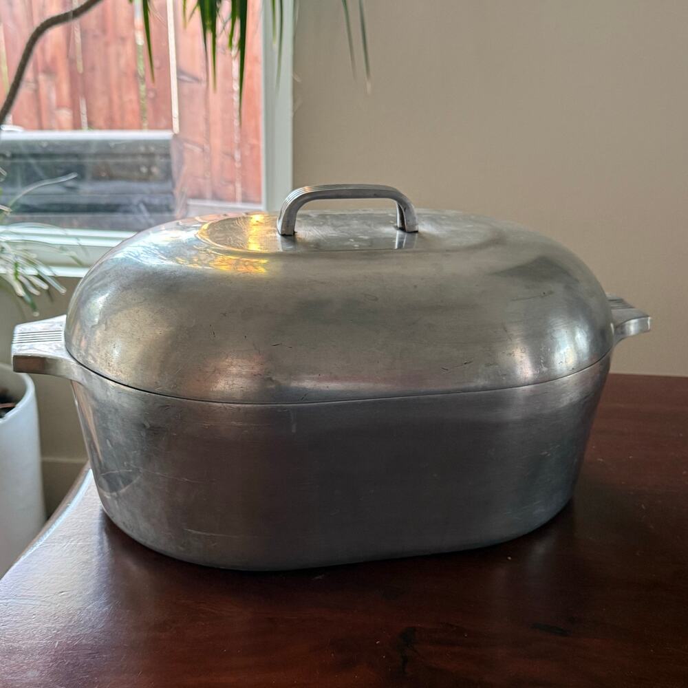 Vintage Magnalite GHC Large Dutch Oven Roaster Pan W/Trivet 19 9/16x18 5/8 in - Picture 2 of 14